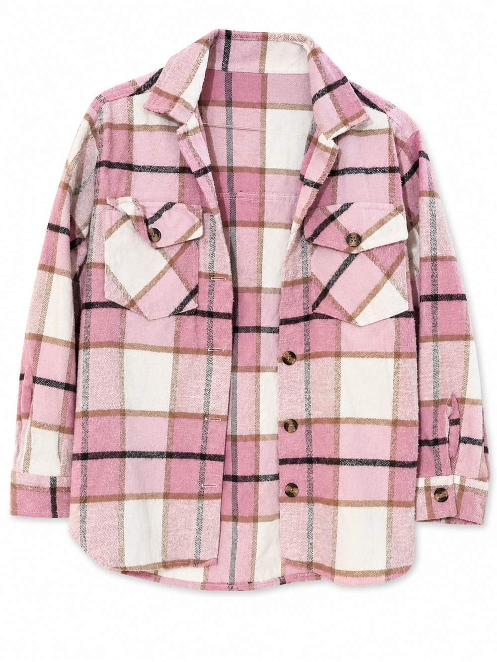 Wallflower Pink Plaid Shacket with Cream and Brown Accents